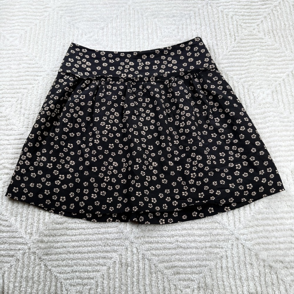 Madewell Skirt Womens 2 Black Floral Silk A Line Pleated Lined Mini Skater Y2K